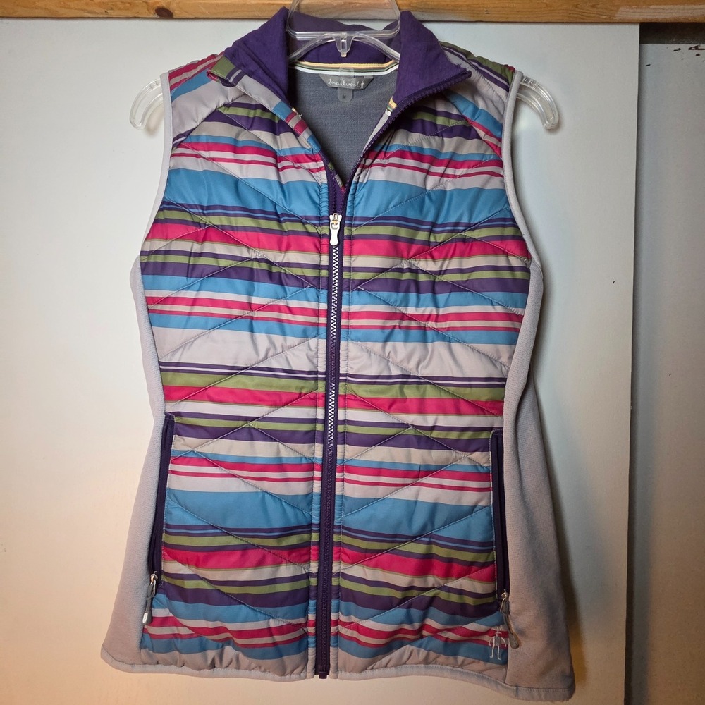 SmartWool Women's 120 Merino Wool Vest Size M Striped Camping Warm Layers Cozy
